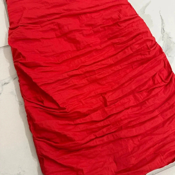 Nicole Miller Atelier Coral Pink Satin Tight Pencil Skirt Ruched Size 6 Holiday - Picture 3 of 8